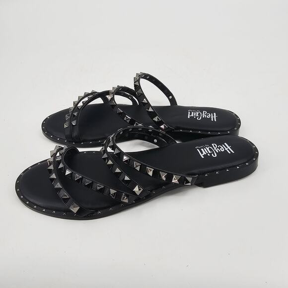 Corkys Hey Girl Beach Please Black Studded Slip-on Strappy Sandal Women's 11 - Picture 3 of 6